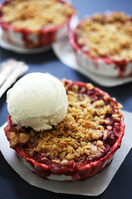 strawberry crisp with vanilla bean gelato