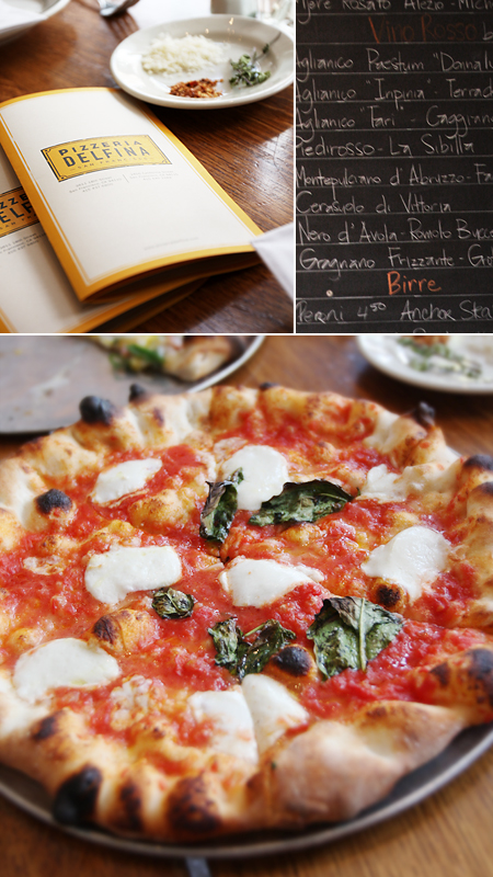 menu; libations; margherita pizza